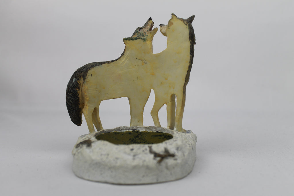 Wolf couple candle holder with candle | Hand-painted resin