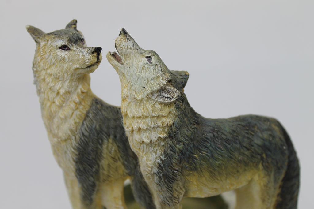Wolf couple candle holder with candle | Hand-painted resin