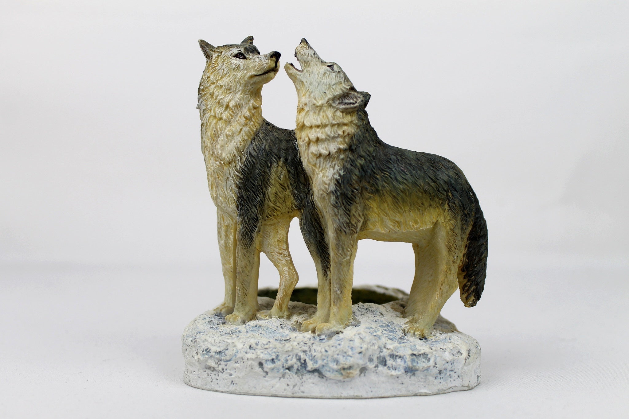 Wolf couple candle holder with candle | Hand-painted resin
