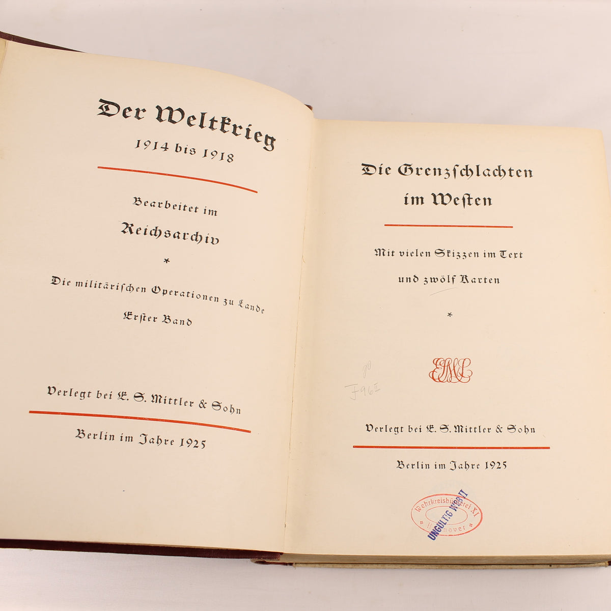 The World War 1914-1918 - Reichsarchiv Volume 1 - E. S. Mittler & Sohn, Berlin 1925