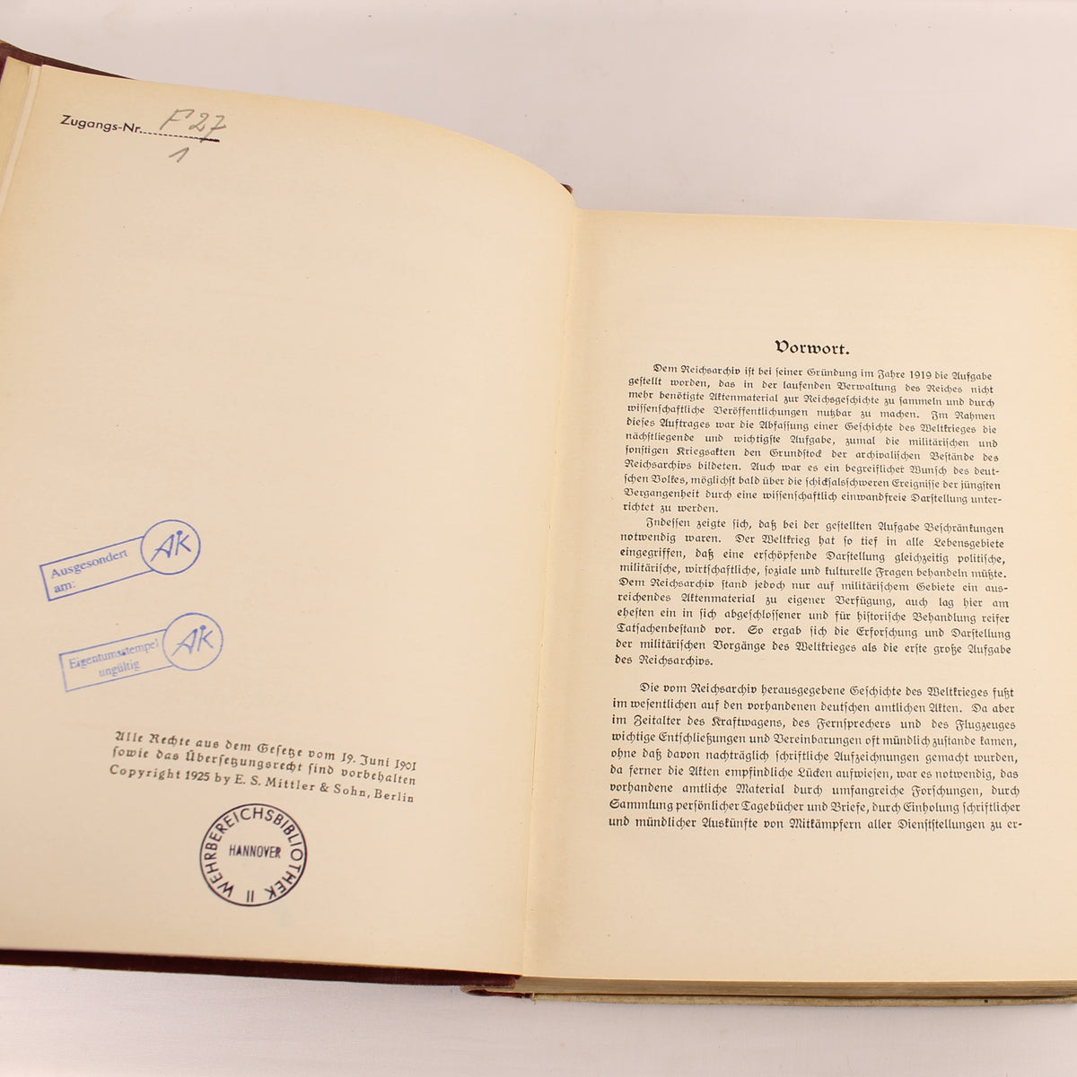 The World War 1914-1918 - Reichsarchiv Volume 1 - E. S. Mittler & Sohn, Berlin 1925