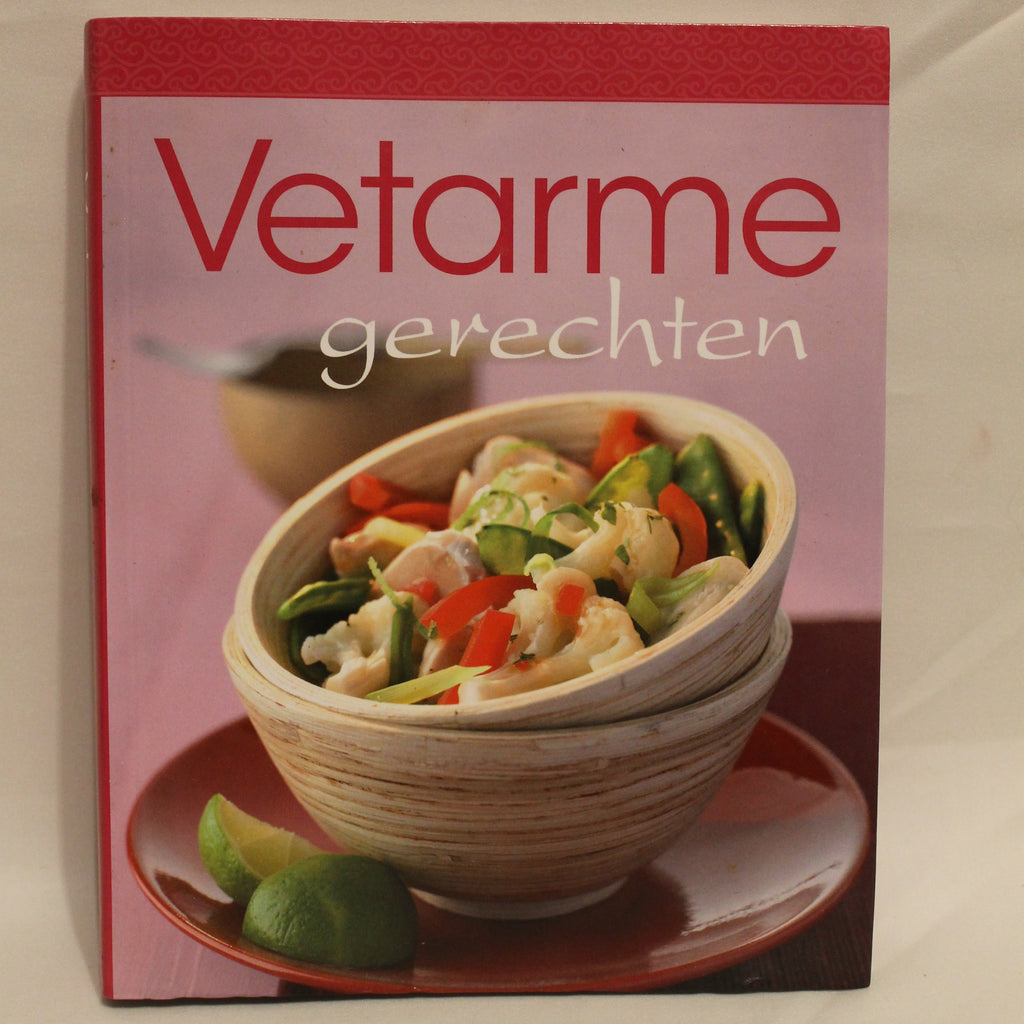 Book cover of 'Vetarme gerechten' with a wrap dish on a pink background
