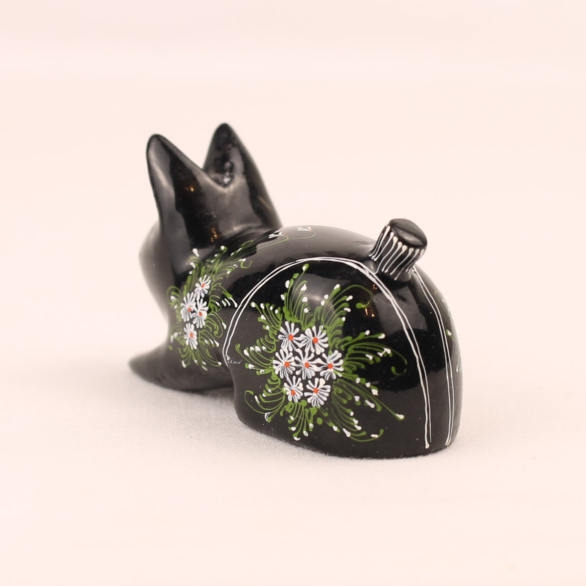 Figura de gato de madera pintada a mano | Negro con flores