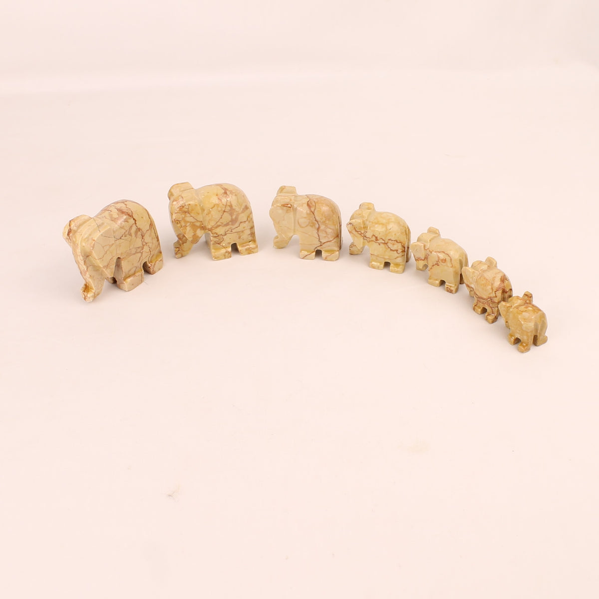 Set of 7 Hand-Carved Natural Stone Elephants | Onyx-Marble