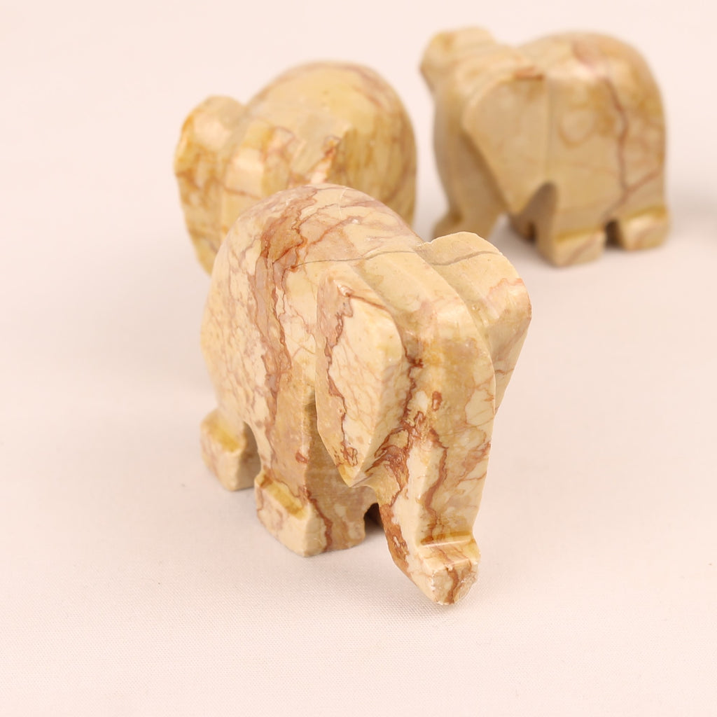 Set of 7 Hand-Carved Natural Stone Elephants | Onyx-Marble