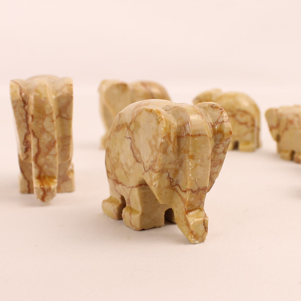 Set of 7 Hand-Carved Natural Stone Elephants | Onyx-Marble