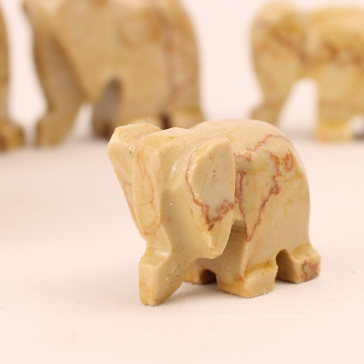 Set of 7 Hand-Carved Natural Stone Elephants | Onyx-Marble