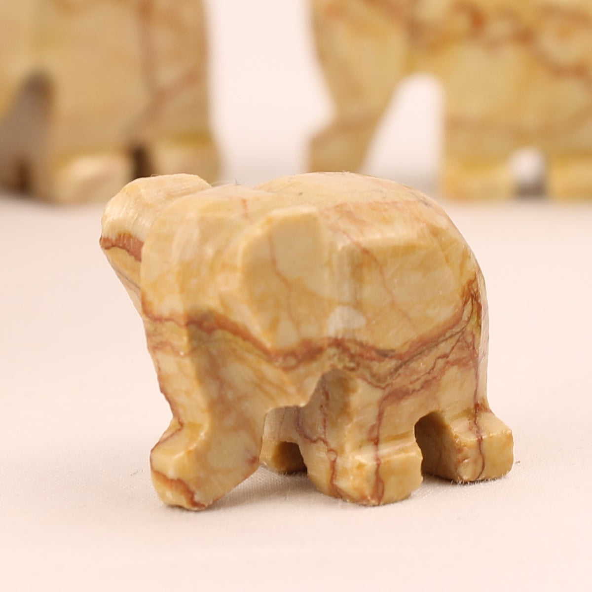 Set of 7 Hand-Carved Natural Stone Elephants | Onyx-Marble