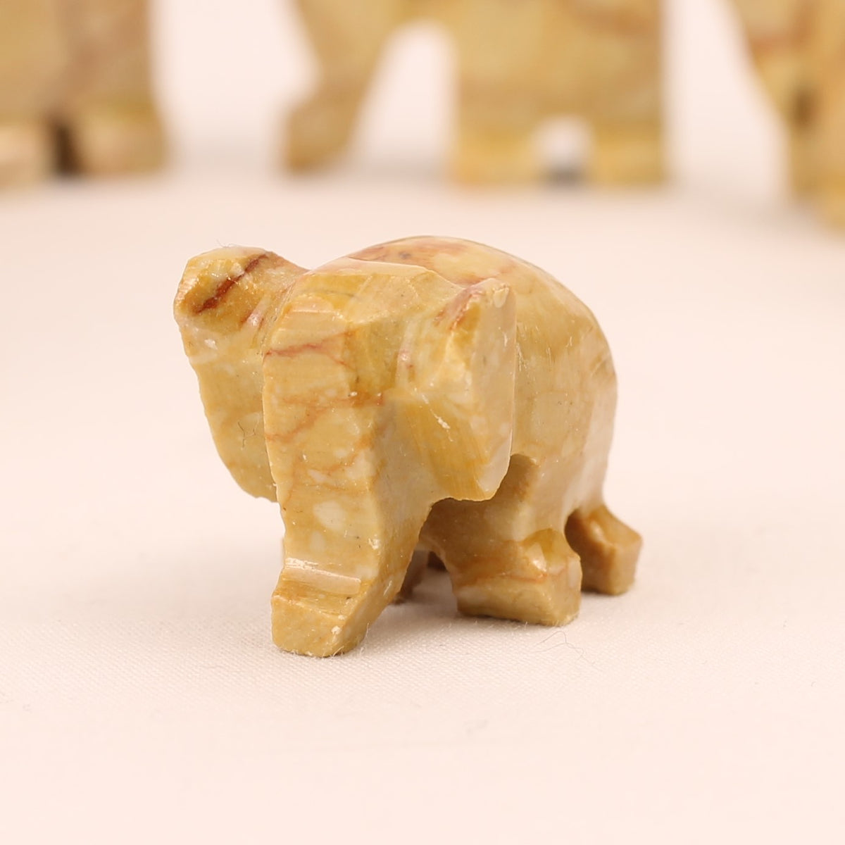 Set of 7 Hand-Carved Natural Stone Elephants | Onyx-Marble
