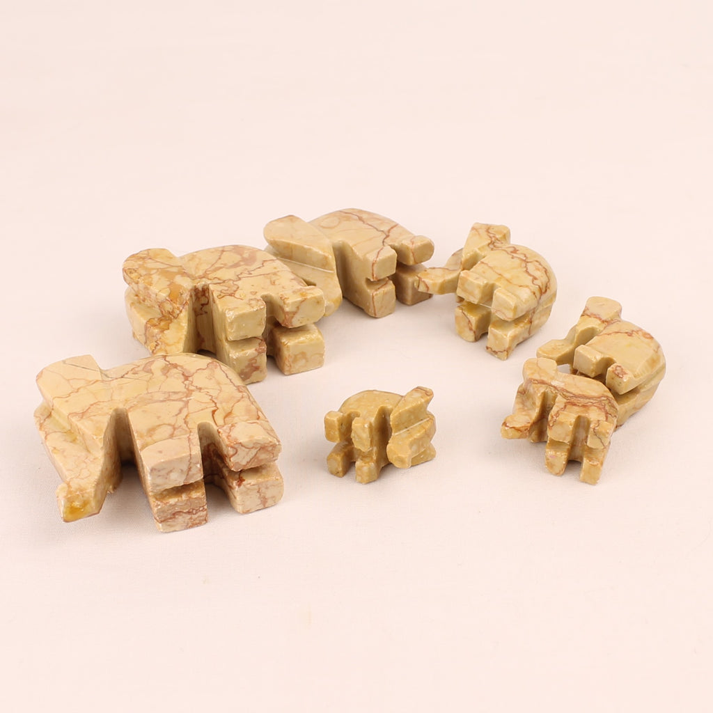 Set of 7 Hand-Carved Natural Stone Elephants | Onyx-Marble