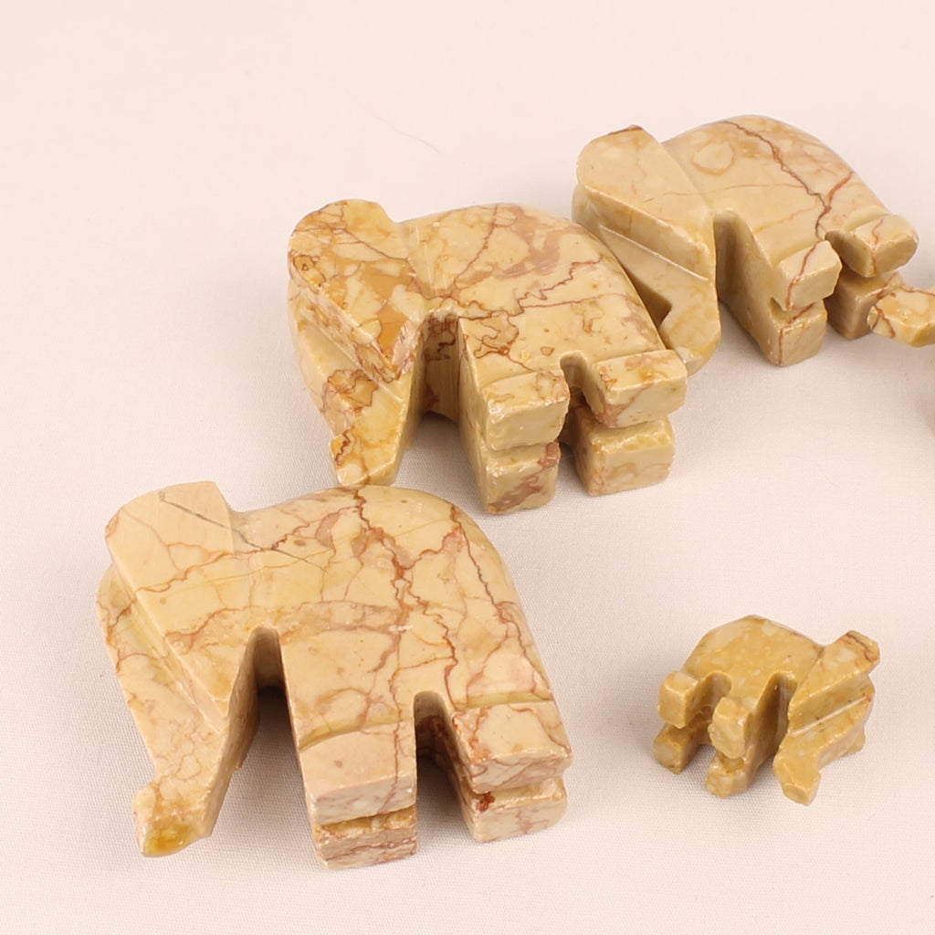 Set of 7 Hand-Carved Natural Stone Elephants | Onyx-Marble