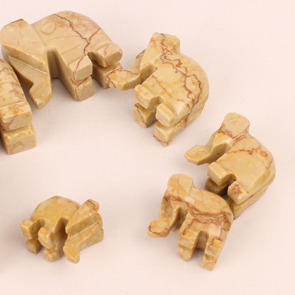 Set of 7 Hand-Carved Natural Stone Elephants | Onyx-Marble