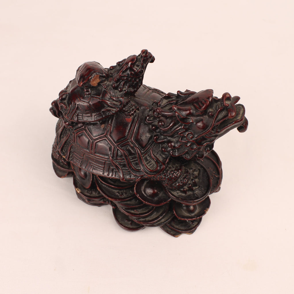 Chinesische Longgui Drachenschildkröten auf Yuanbao | Feng-Shui-Figur | 12 cm