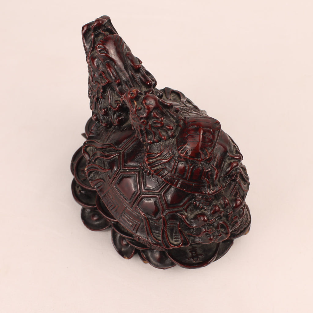 Chinesische Longgui Drachenschildkröten auf Yuanbao | Feng-Shui-Figur | 12 cm