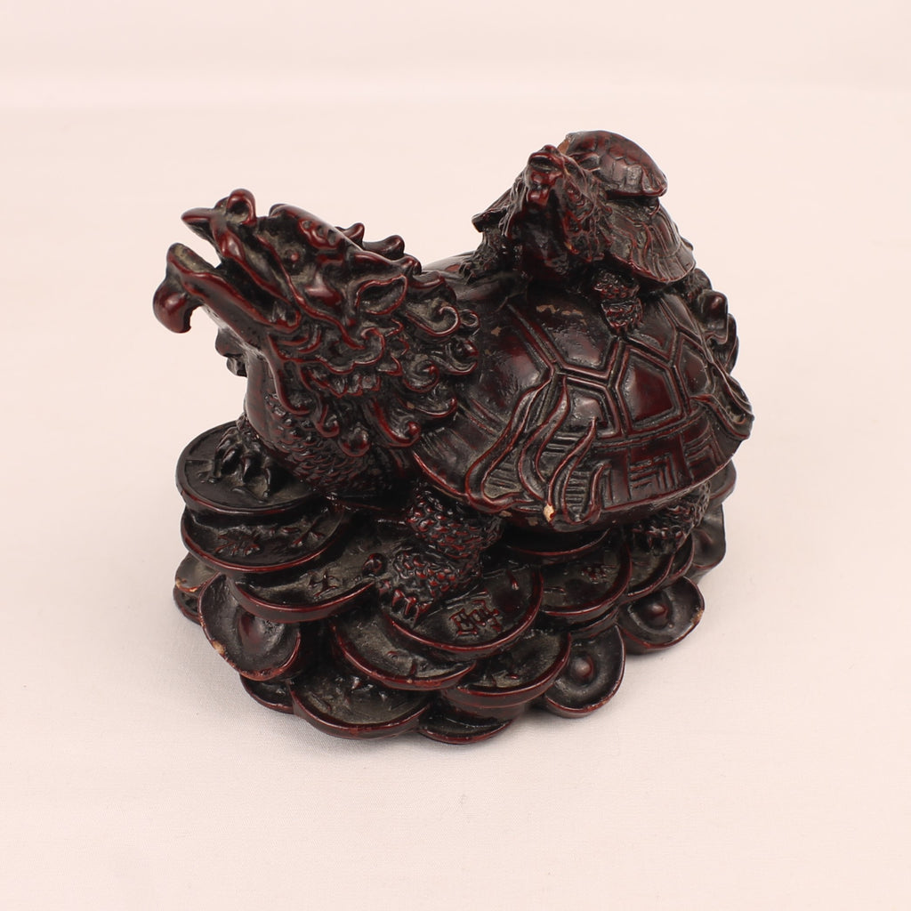 Chinesische Longgui Drachenschildkröten auf Yuanbao | Feng-Shui-Figur | 12 cm