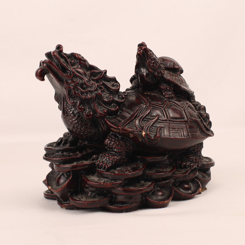 Chinesische Longgui Drachenschildkröten auf Yuanbao | Feng-Shui-Figur | 12 cm
