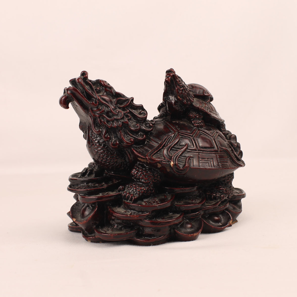 Chinesische Longgui Drachenschildkröten auf Yuanbao | Feng-Shui-Figur | 12 cm