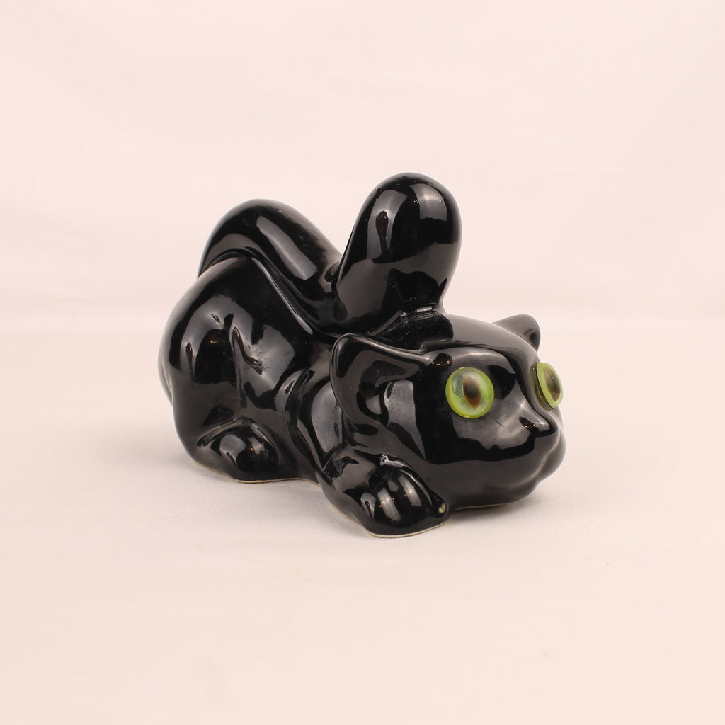 Schwarze Keramik-Katzenfigur mit grünen Augen | 12 cm