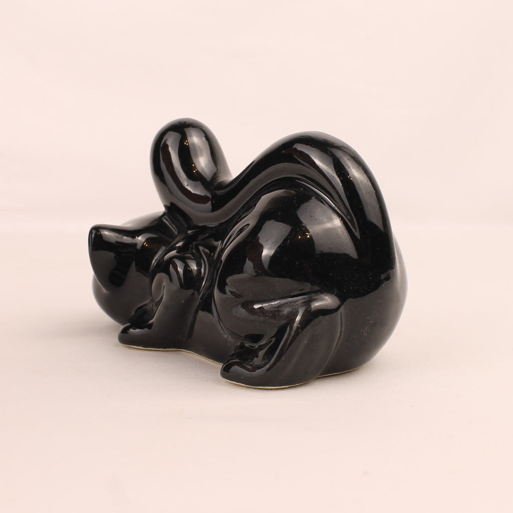 Schwarze Keramik-Katzenfigur mit grünen Augen | 12 cm