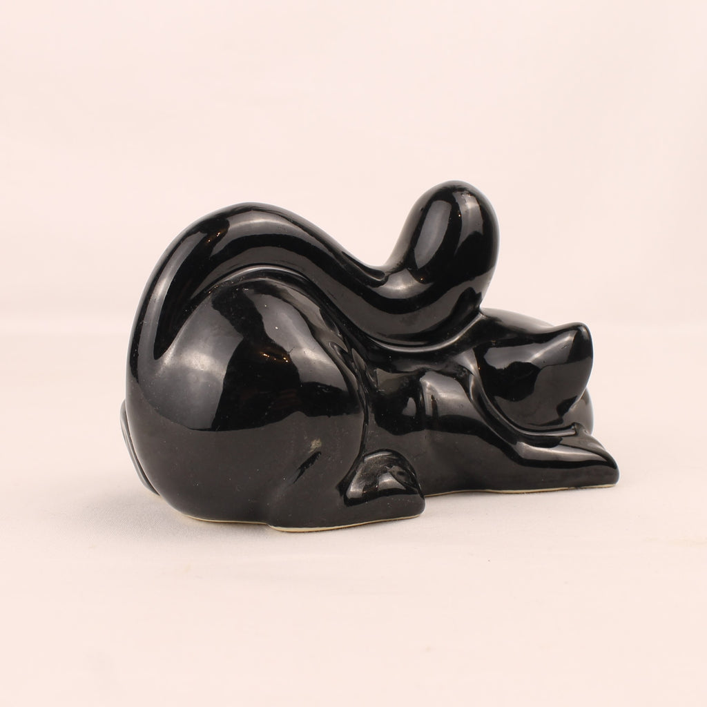Schwarze Keramik-Katzenfigur mit grünen Augen | 12 cm