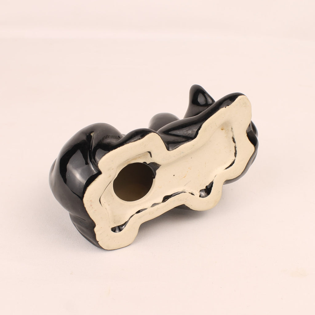 Schwarze Keramik-Katzenfigur mit grünen Augen | 12 cm