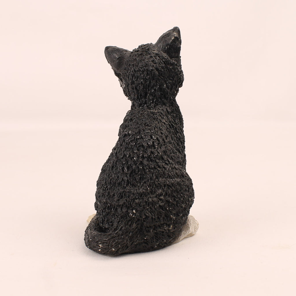Black and White Cat Figurine with Green Eyes | Painted Resin | 10 cm