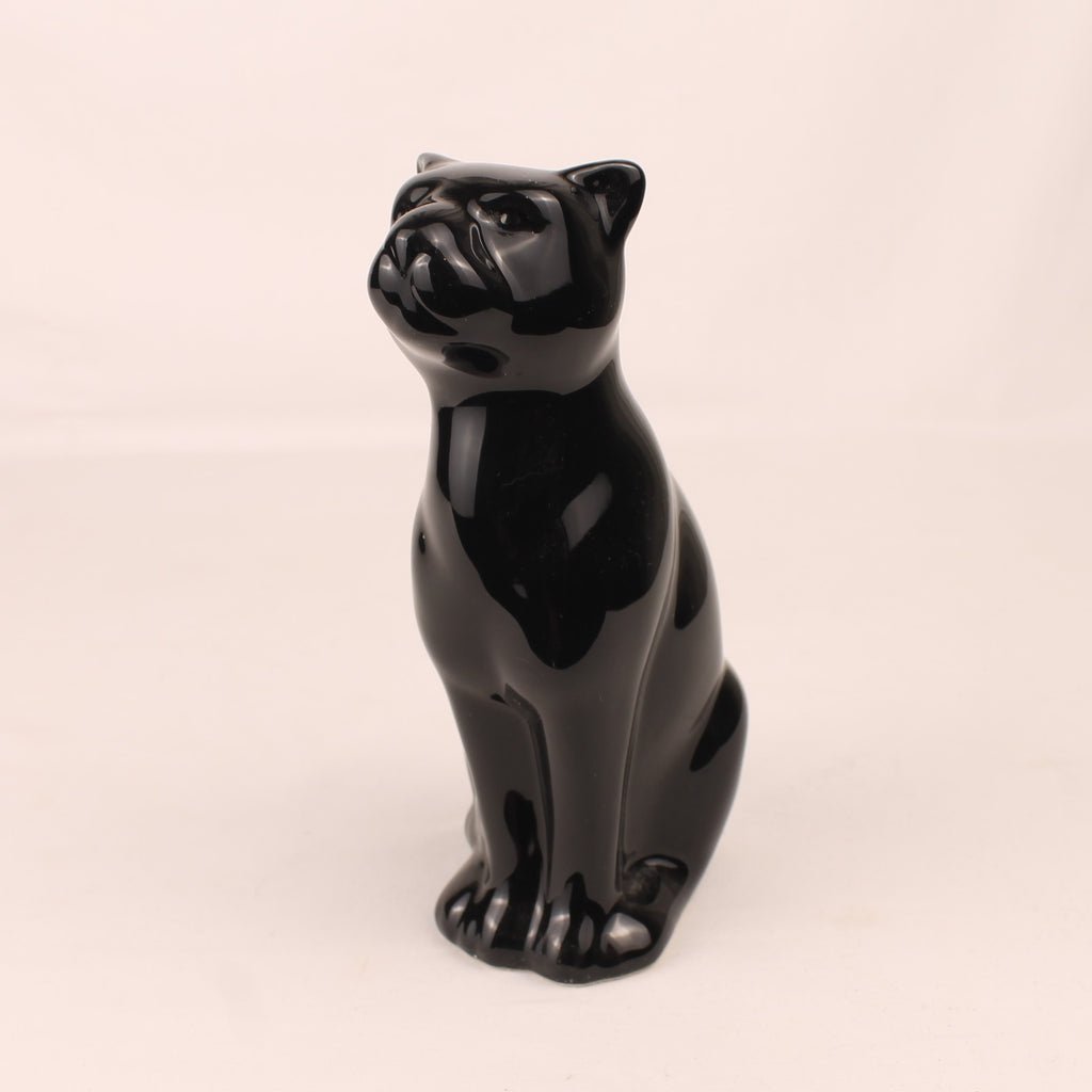 Schwarzer Keramik-Panther | Hochglanz Retro-Figur | 15 cm