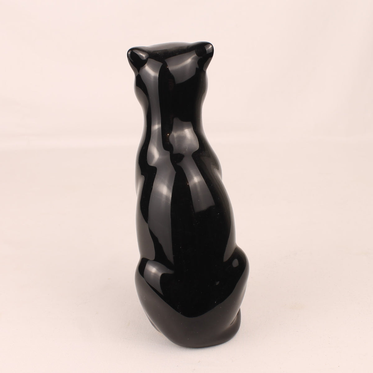 Schwarzer Keramik-Panther | Hochglanz Retro-Figur | 15 cm