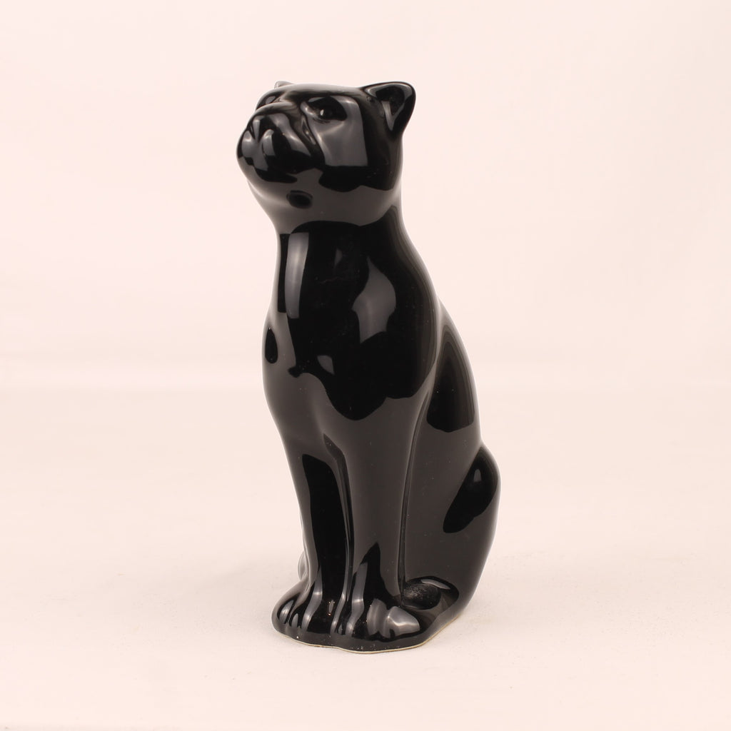 Schwarzer Keramik-Panther | Hochglanz Retro-Figur | 15 cm