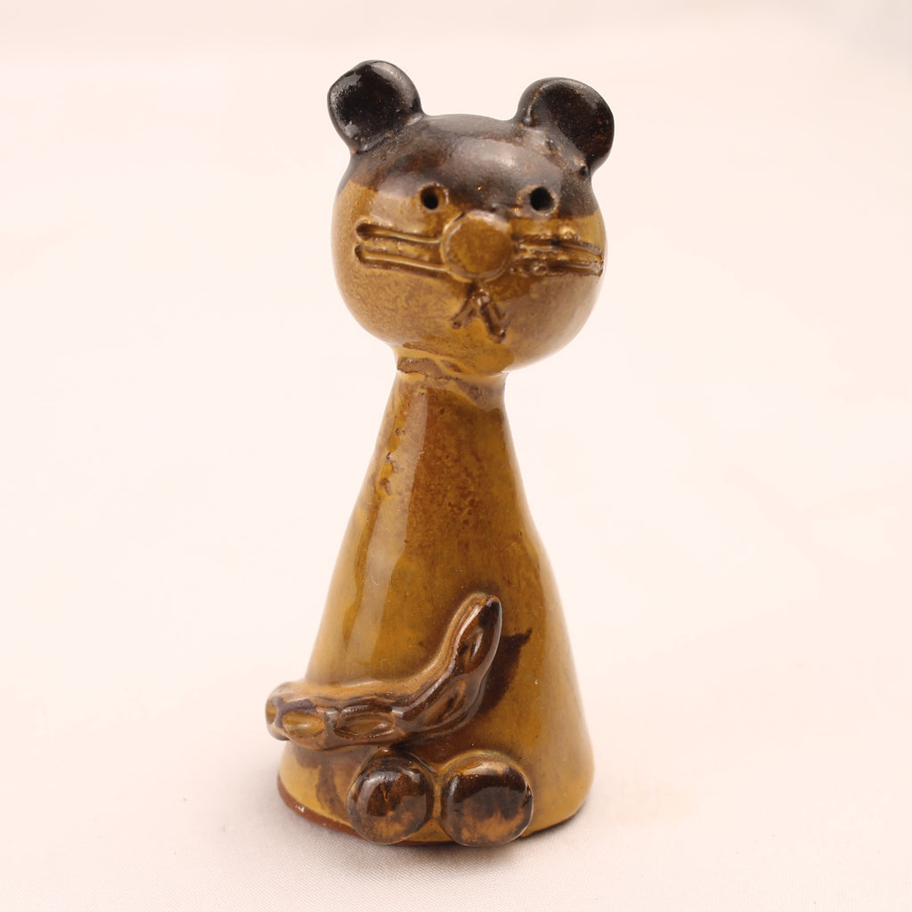 Gato de cerámica | Cerámica marrón moldeada a mano | 7,5 cm