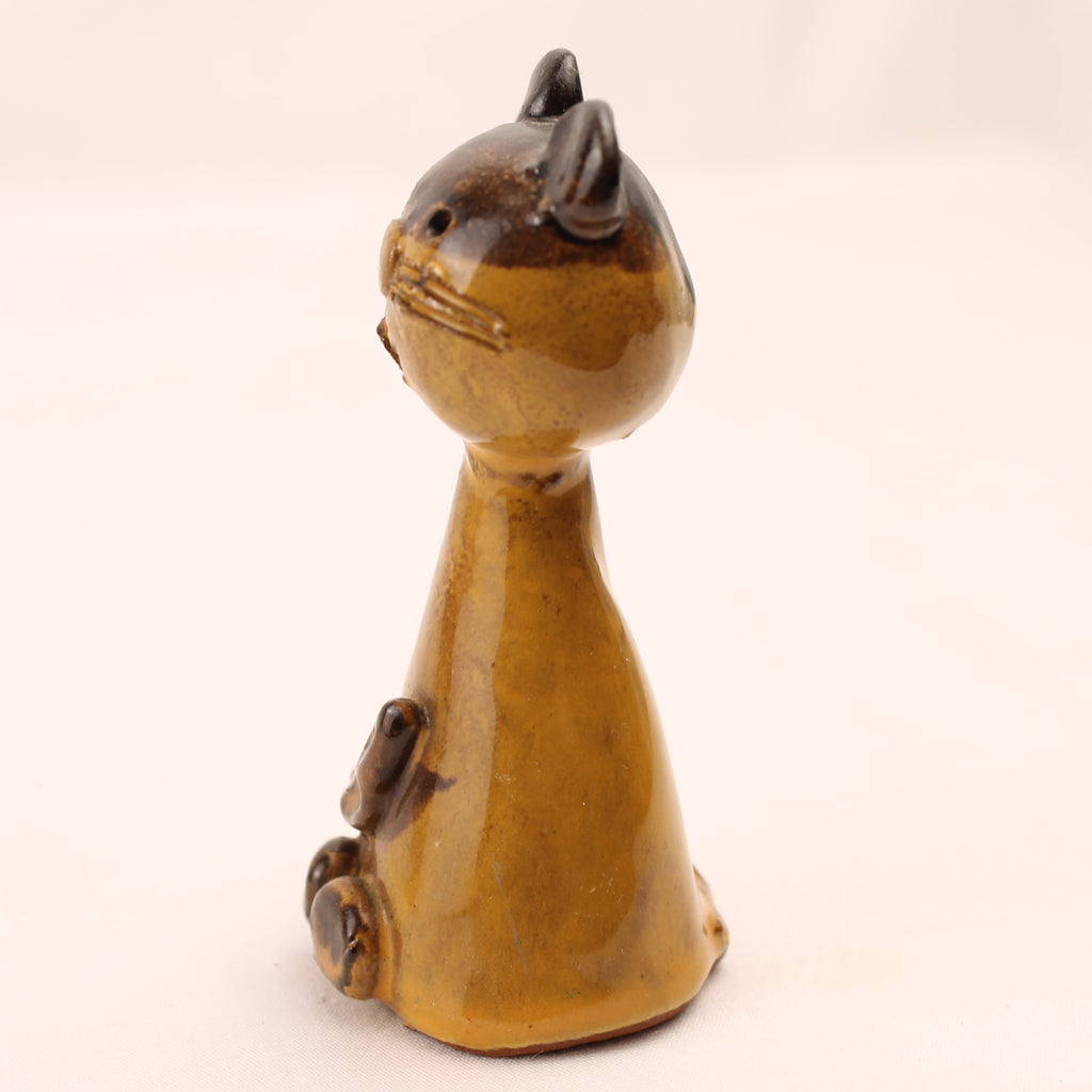 Gato de cerámica | Cerámica marrón moldeada a mano | 7,5 cm