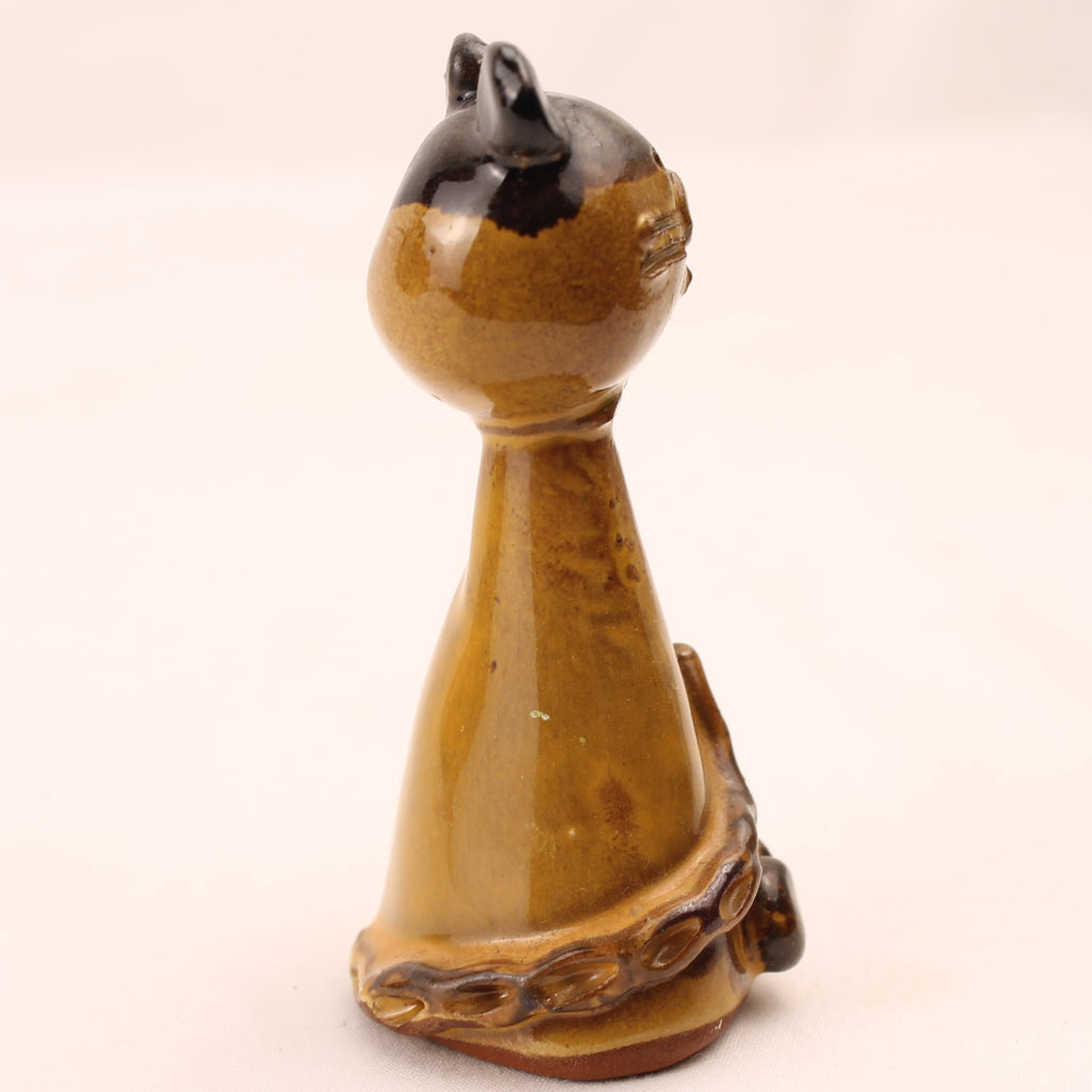 Gato de cerámica | Cerámica marrón moldeada a mano | 7,5 cm