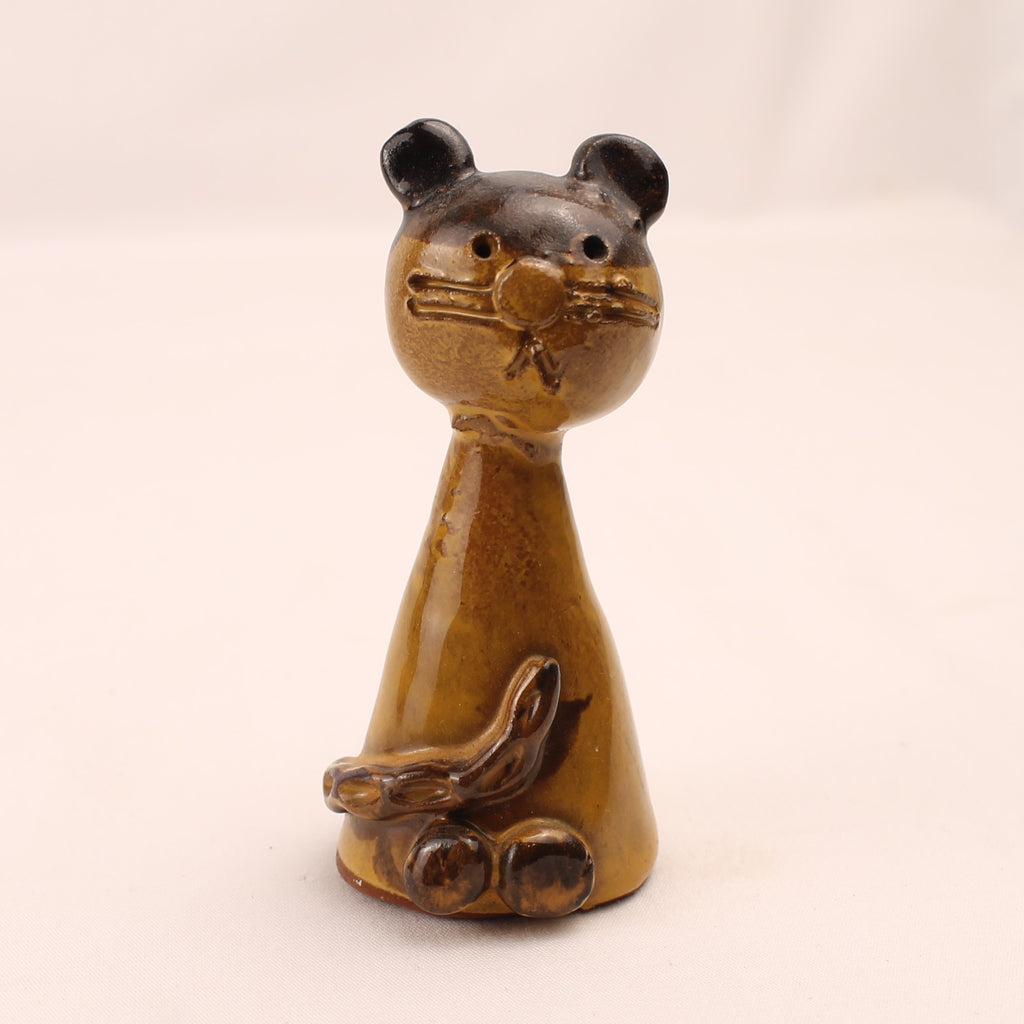 Gato de cerámica | Cerámica marrón moldeada a mano | 7,5 cm
