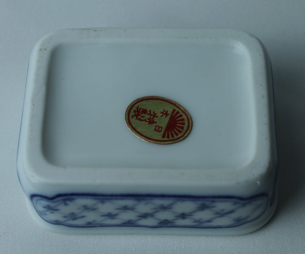 Japans Blauw-Wit Porseleinen Doosje met Deksel (±7 cm) – Vintage Opberg-/Trinket Box