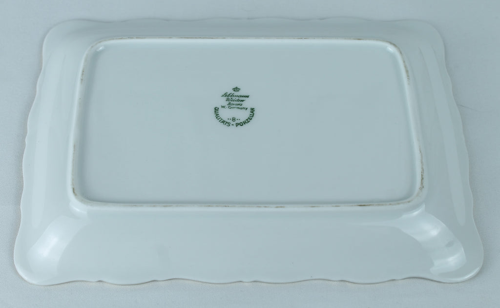 Seltmann Weiden Bavaria | West Duitsland | Porseleinen Serveerschaaltje/Plateau | Rood Transferdecor & Goudrand (18 cm)