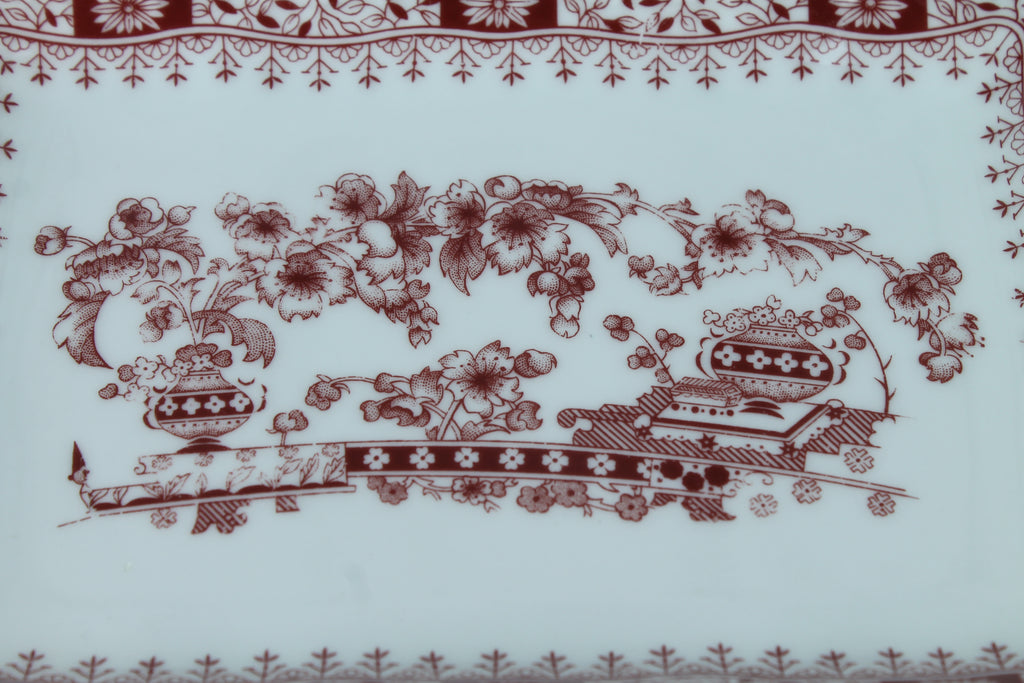 Seltmann Weiden Bavaria | West Duitsland | Porseleinen Serveerschaaltje/Plateau | Rood Transferdecor & Goudrand (18 cm)