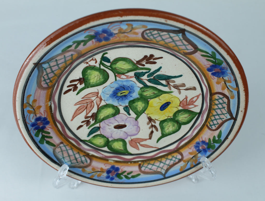 Handbeschilderd Spaans Aardewerk Bordje (16 cm) – Polychroom Bloemmotief & Terracotta Rand