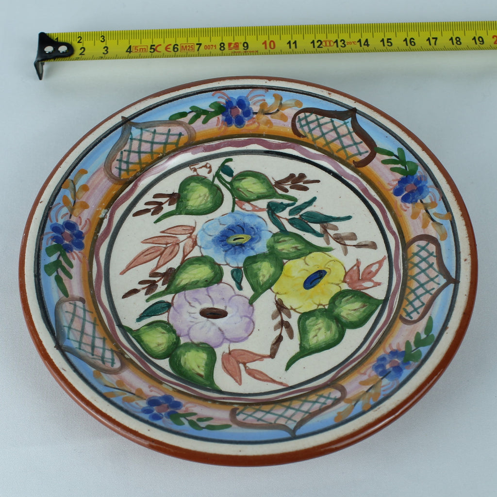 Handbeschilderd Spaans Aardewerk Bordje (16 cm) – Polychroom Bloemmotief & Terracotta Rand