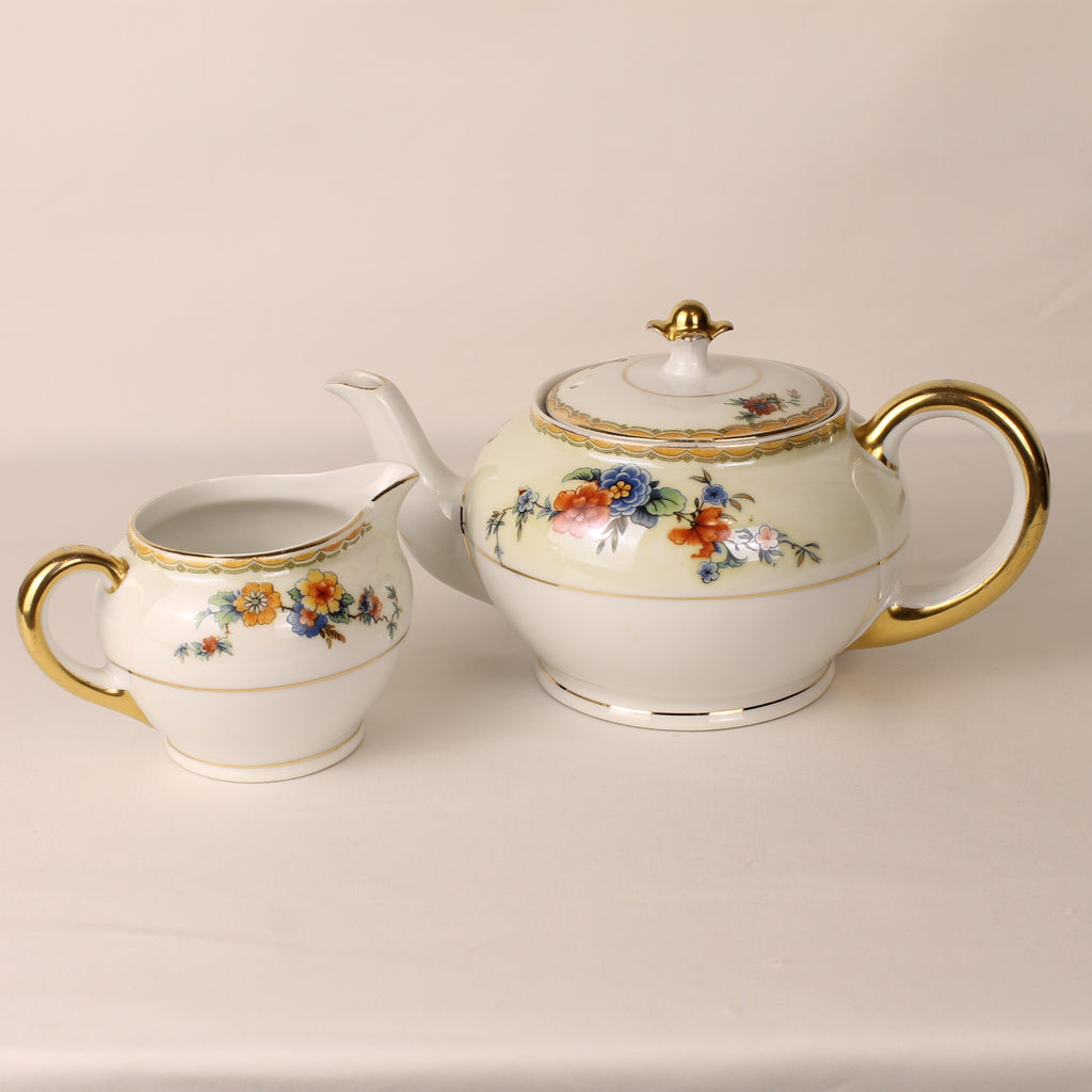 Boheems porseleinen theesetje met goudaccenten – Tsjechoslowakije, ca. 1920–1940