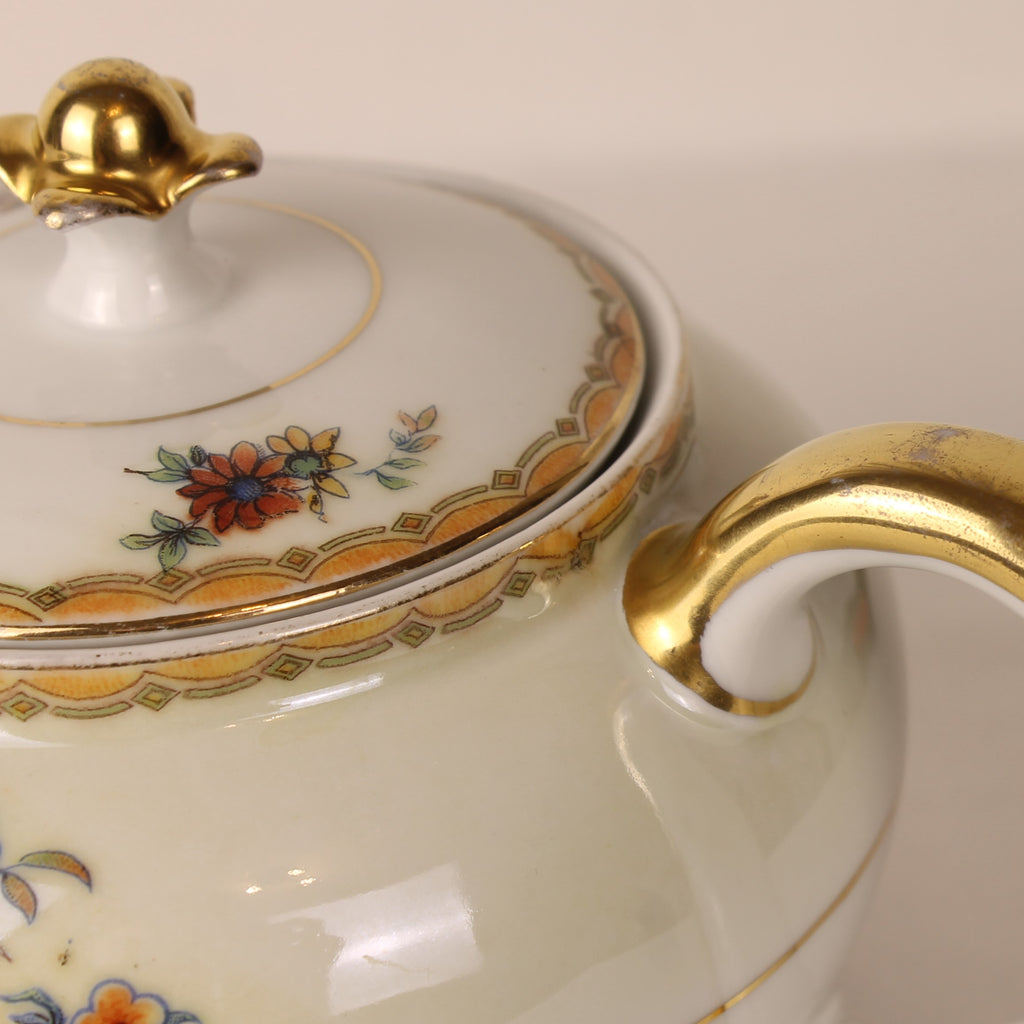 Boheems porseleinen theesetje met goudaccenten – Tsjechoslowakije, ca. 1920–1940