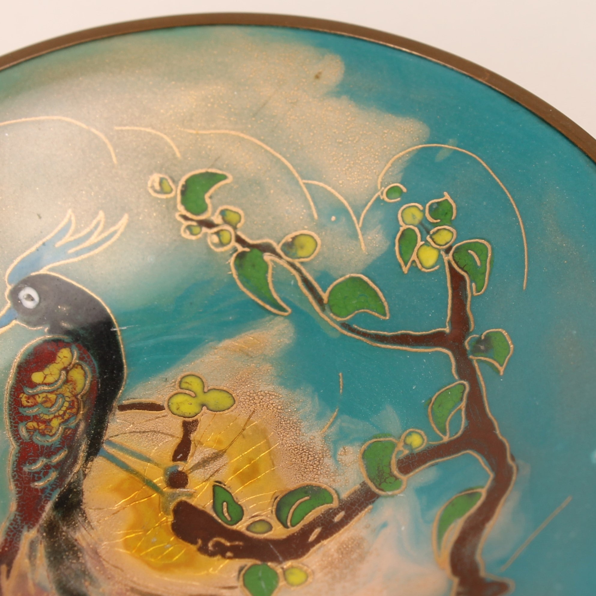 Chinees Emaille Schaaltje op Koper met Vogelmotief - Handgedecoreerd