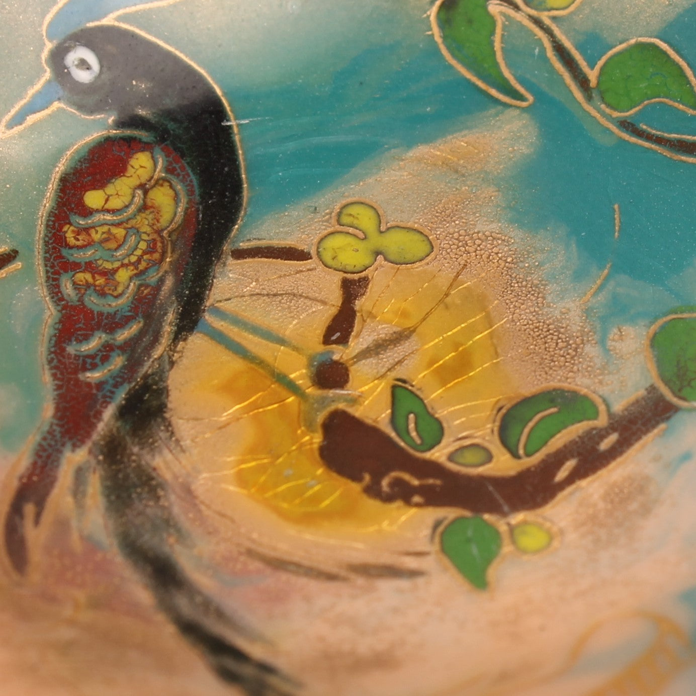 Chinees Emaille Schaaltje op Koper met Vogelmotief - Handgedecoreerd