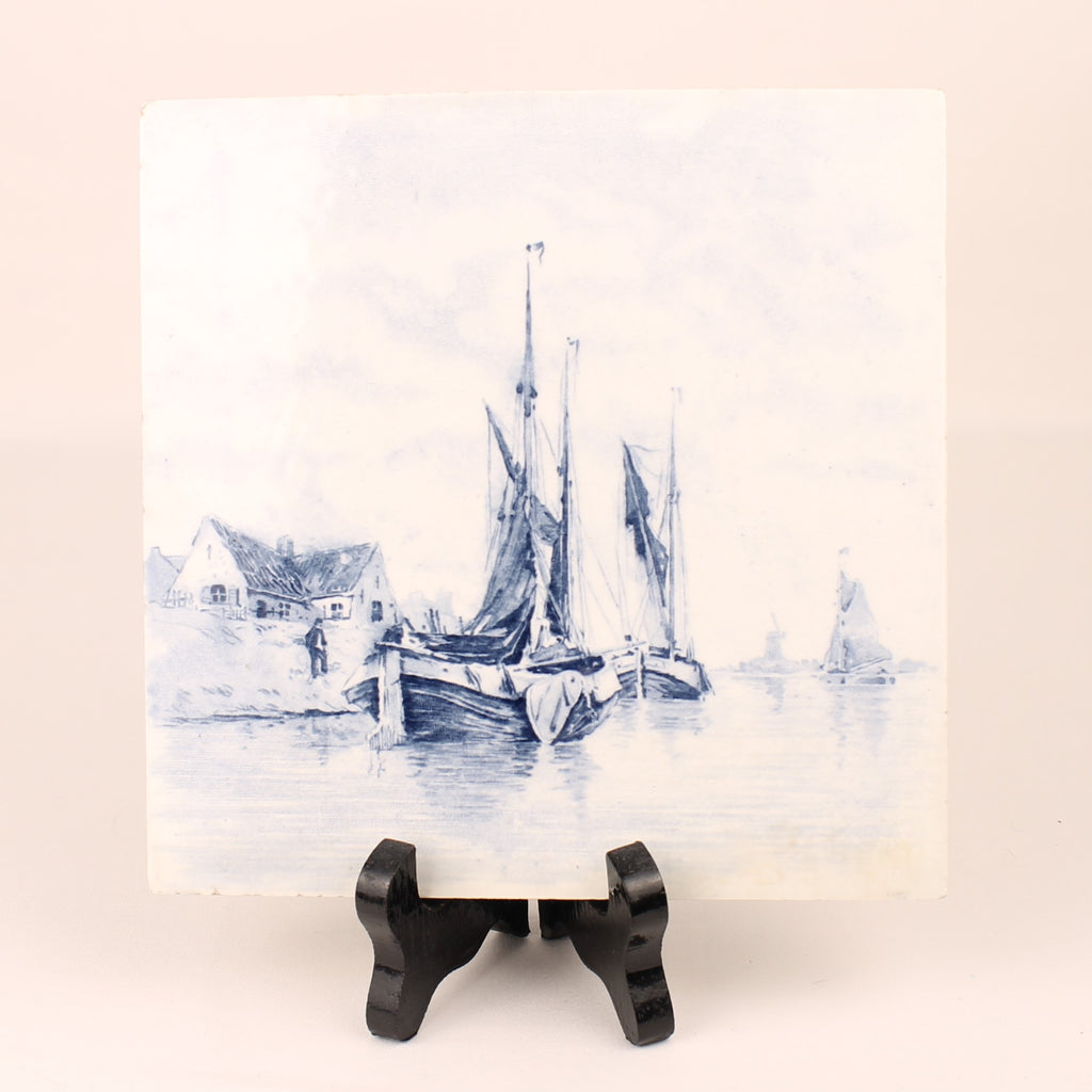 Decoratieve wandtegel van Haven met Zeilboten | Delftsblauw