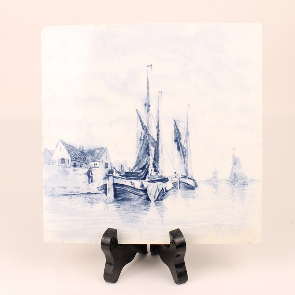 Decoratieve wandtegel van Haven met Zeilboten | Delftsblauw