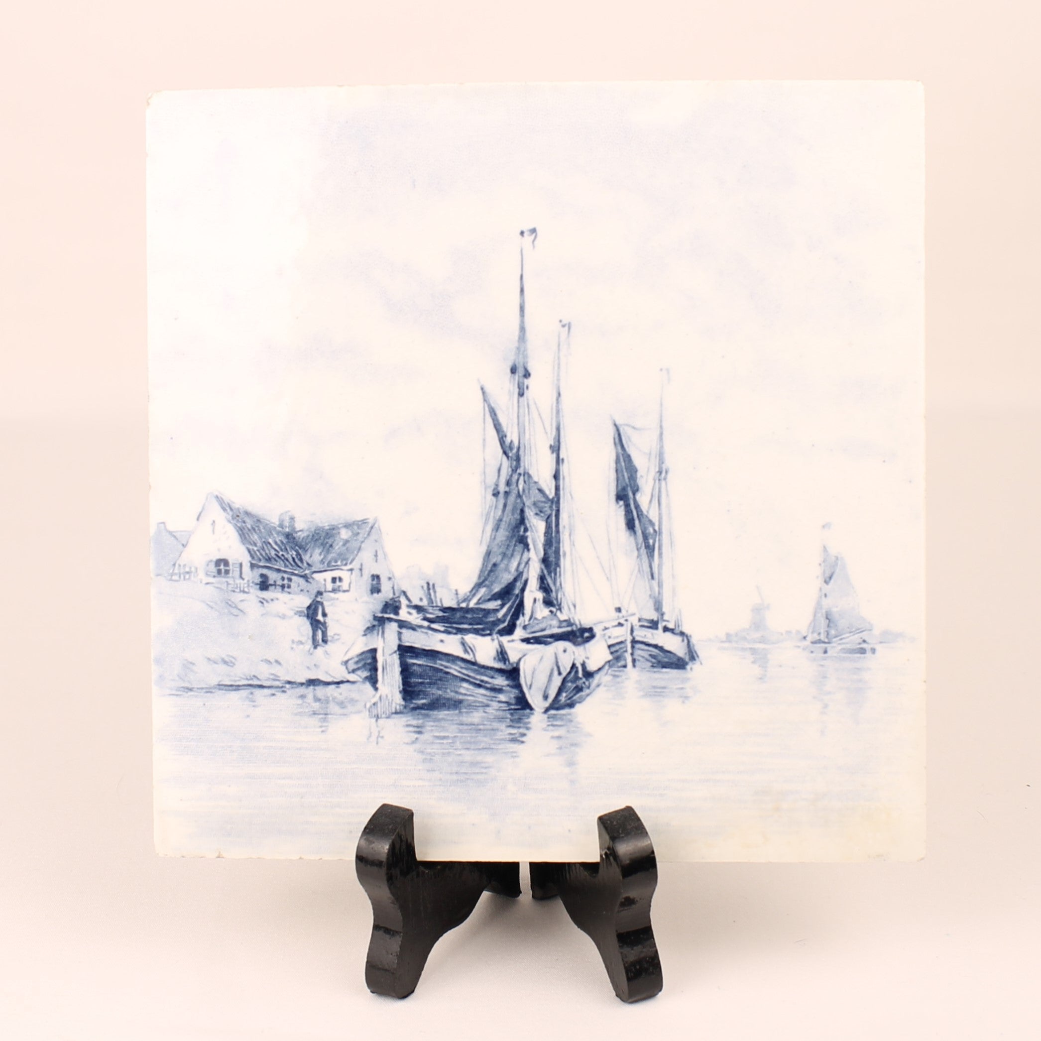 Decoratieve wandtegel van Haven met Zeilboten | Delftsblauw
