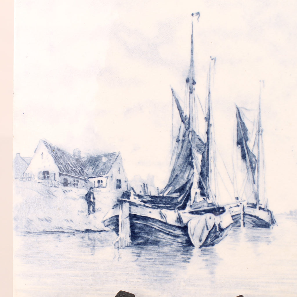 Decoratieve wandtegel van Haven met Zeilboten | Delftsblauw