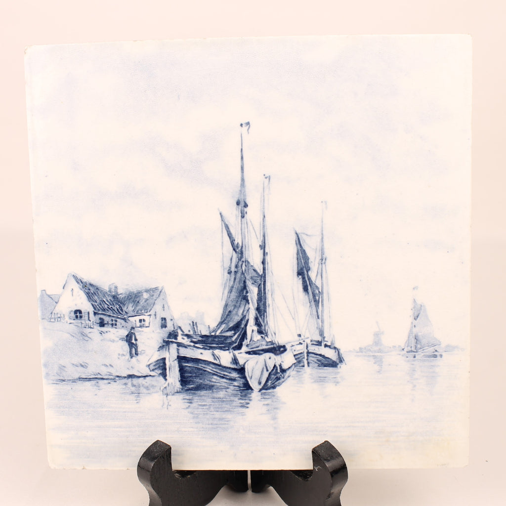Decoratieve wandtegel van Haven met Zeilboten | Delftsblauw