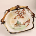 Japanese porcelain serving dish with bamboo handle (momiji/maple & gold) – 19×14 cm