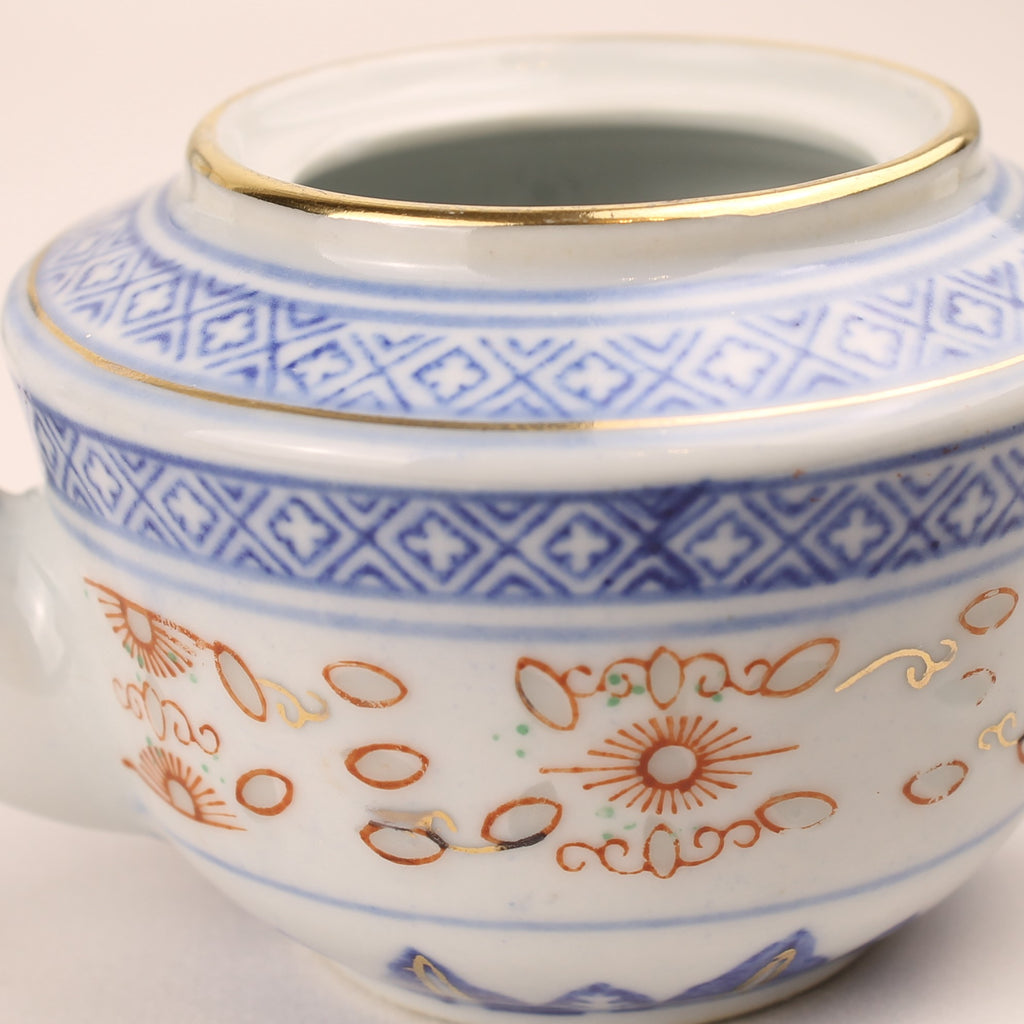 Chinees Porseleinen Theeservies – Rice Grain (Rijstkorrel) & Goudrand – Jingdezhen-stijl