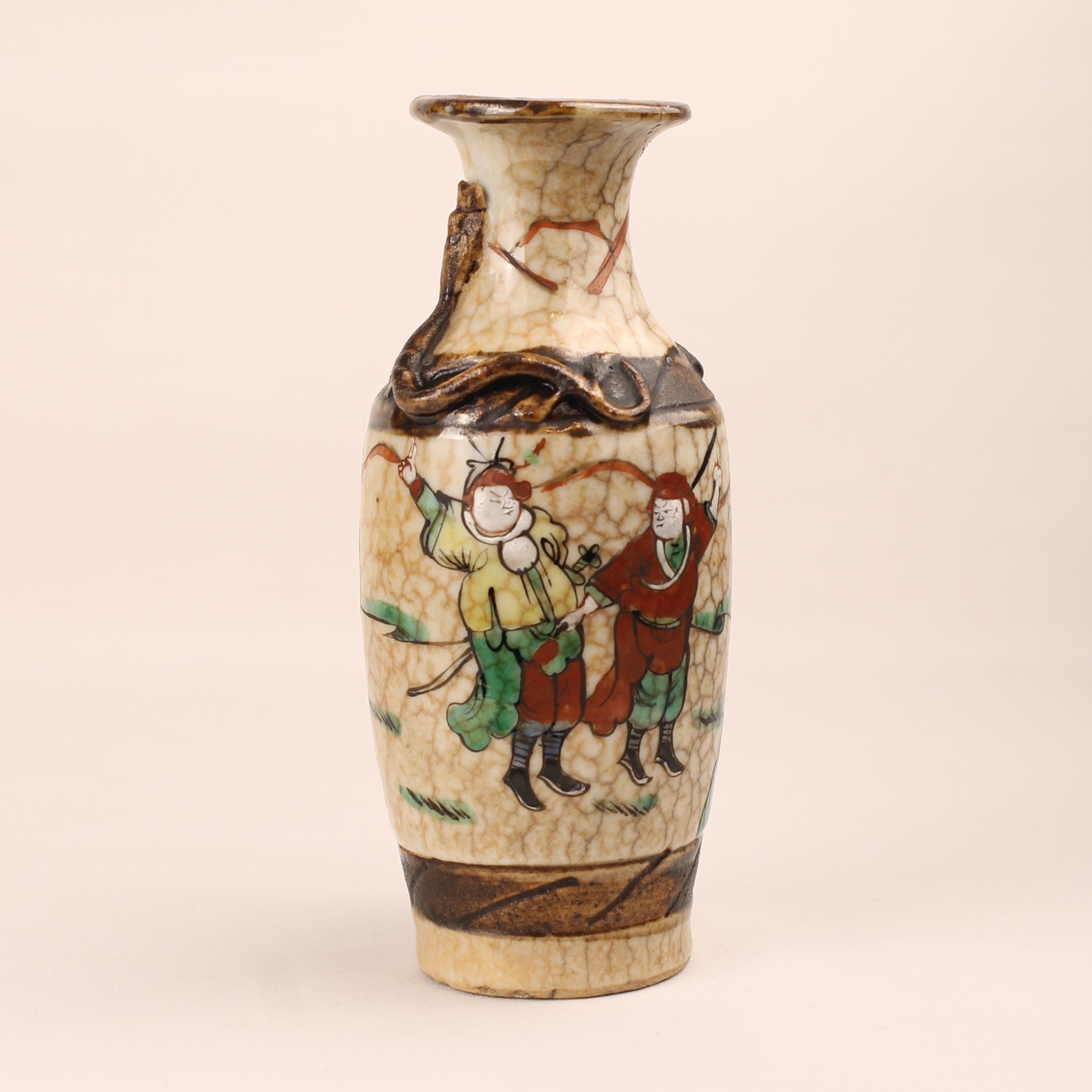 Japanese vase with figure decoration and craquelure glaze – mother-of-pearl details